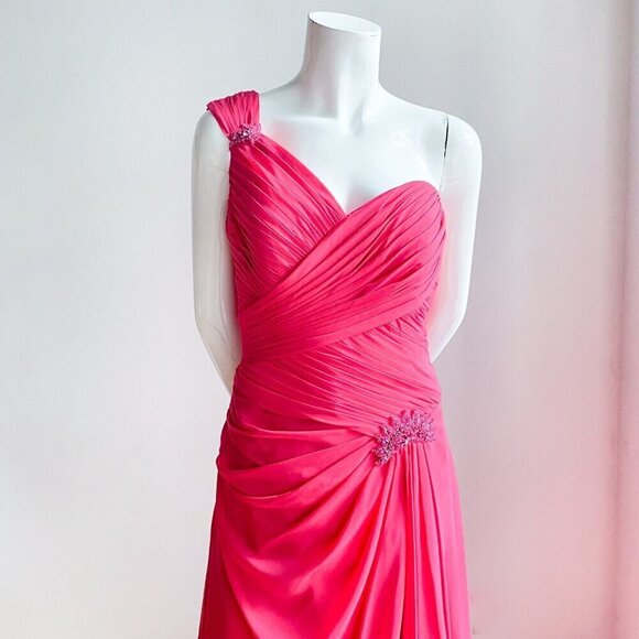 TWO by Rosa Clara Pink Chiffon Ruched Rhinestone Detail Gown with  Sheer Cape 12 - Picture 10 of 10